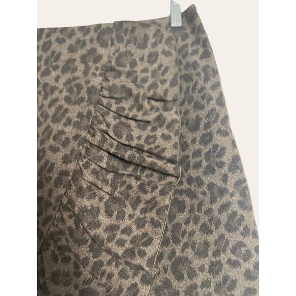 Rebecca Taylor Leopard Animal Print Wool Asymmetrical Ruffle Mini Skirt Size 4 - Picture 2 of 7